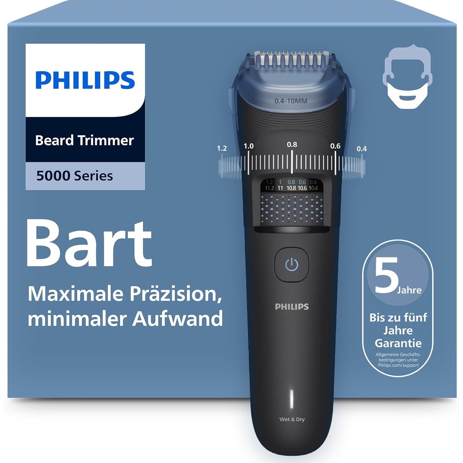Philips Bartschneider Series 5000 BT5765/15 – Herren Barttrimmer, 40 Längeneinstellungen, BeardSense - Technologie, Haarkollektor, wasserdicht - SmartRasur