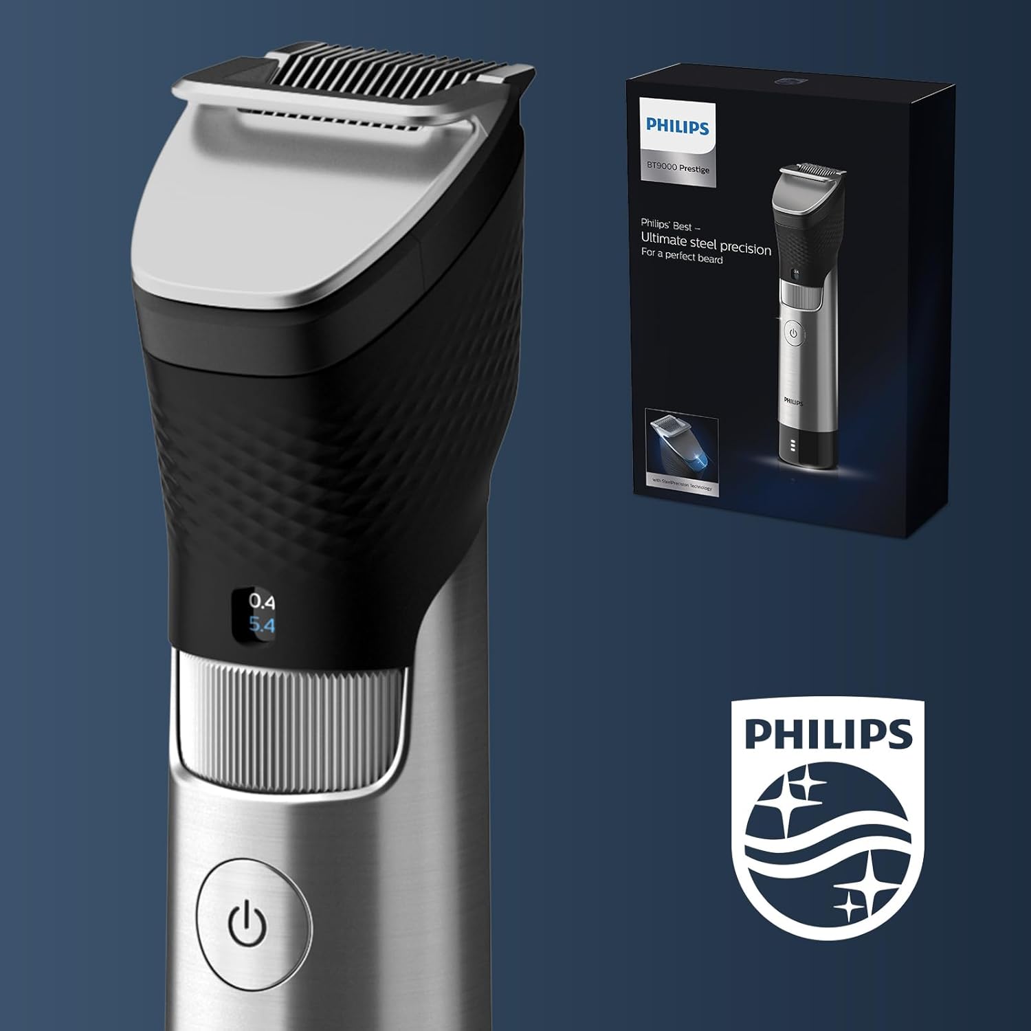 Philips Bartschneider Series 9000 Prestige BT9810/15 – Herren Barttrimmer, SteelPrecision - Technologie, 30 Längeneinstellungen, 120 Min. Laufzeit - SmartRasur