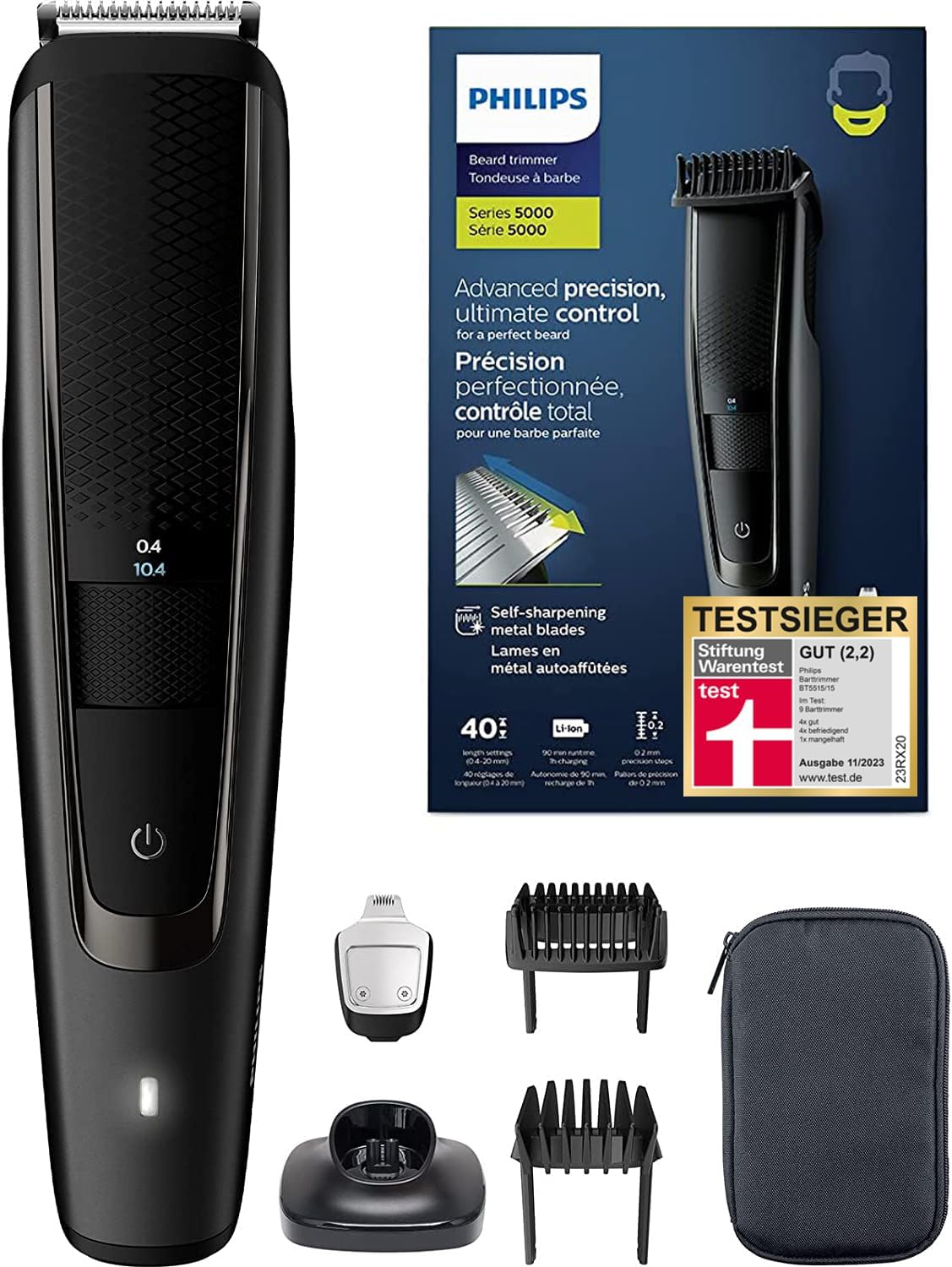 Philips Barttrimmer BT5515/15 – Bartschneider Herren, 40 Längeneinstellungen, Lift & Trim Pro System, 90 Min. Laufzeit, Testsieger