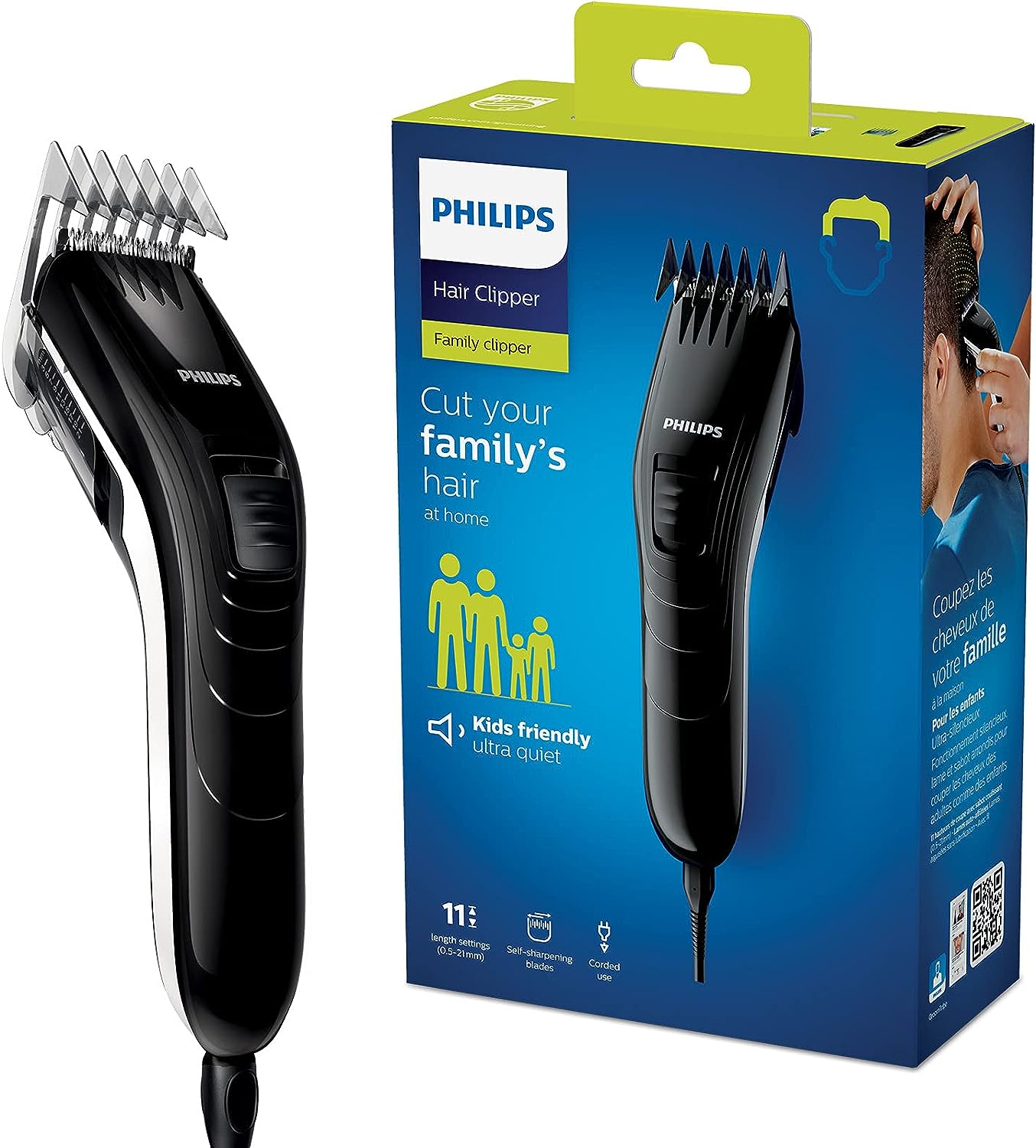Philips Haarschneider QC5115/15 – Haarschneidemaschine für die ganze Familie, 11 Längeneinstellungen, Edelstahlklingen, kabelbetrieben - SmartRasur