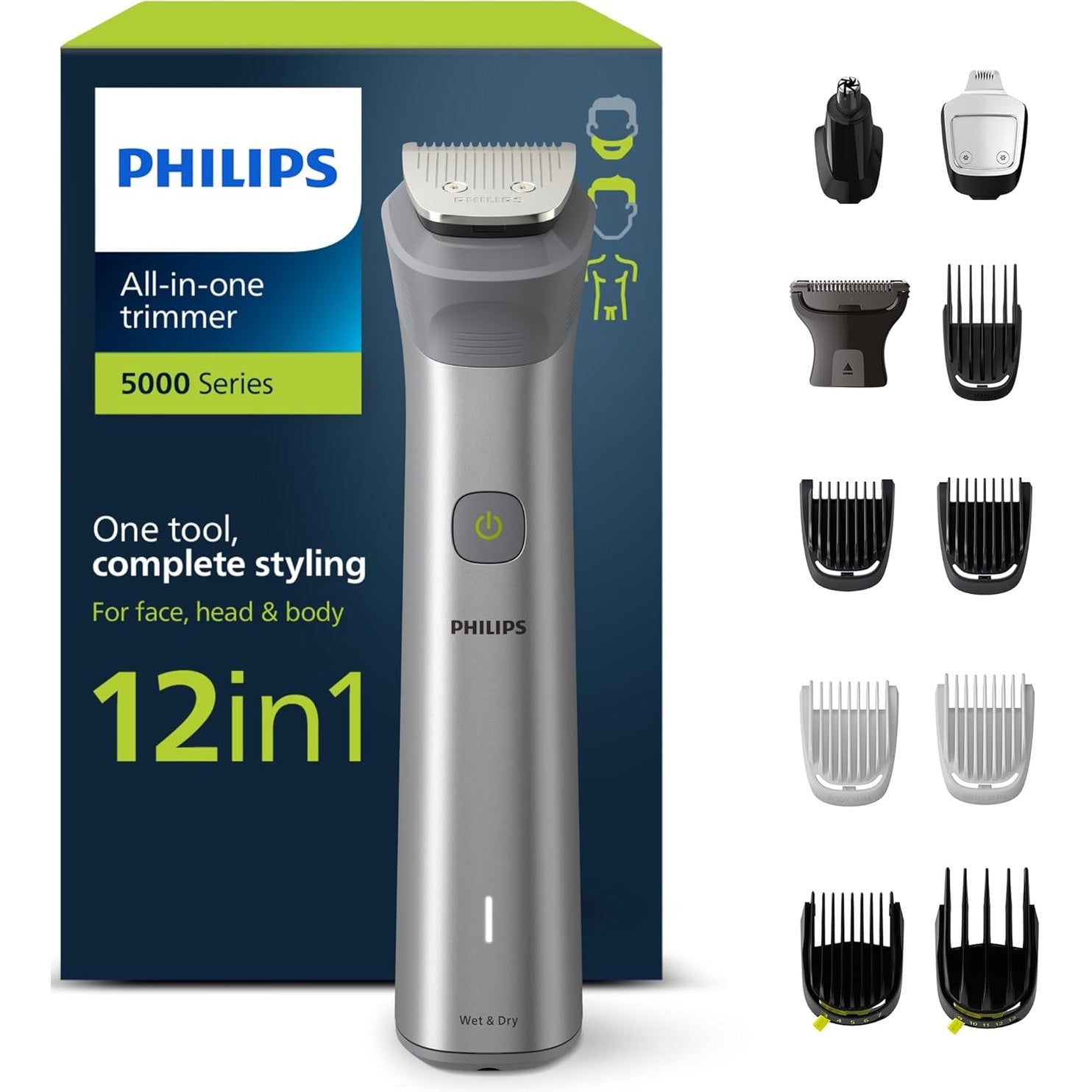Philips Multigroom Series 5000 MG5950/15 – 12 - in - 1 Trimmer Herren, Bart - & Haarschneider, 14 Längeneinstellungen, 120 Min. Akku - SmartRasur