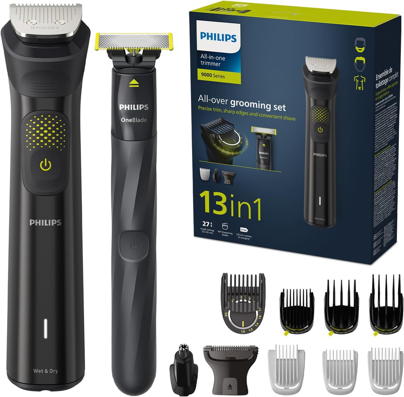 Philips Multigroom Series 9000 MG9530/15 – 13 - in - 1 Barttrimmer & Haarschneider, inkl. OneBlade, 27 Längeneinstellungen, Schwarz - SmartRasur