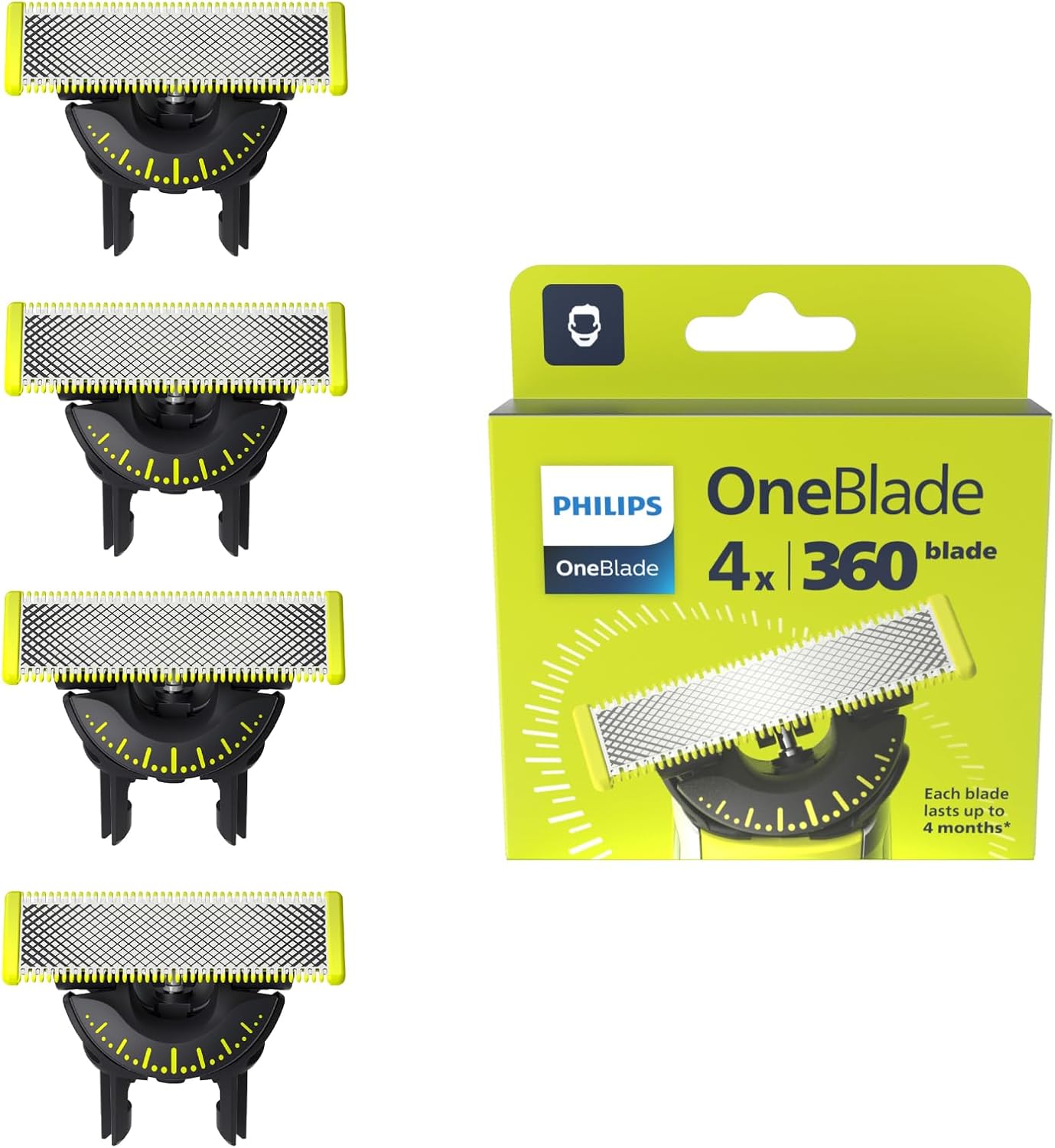 Philips OneBlade 360 Ersatzklingen QP440/50 – 4er - Pack, passend für alle OneBlade & OneBlade Pro Modelle, langlebige Originalklingen - SmartRasur