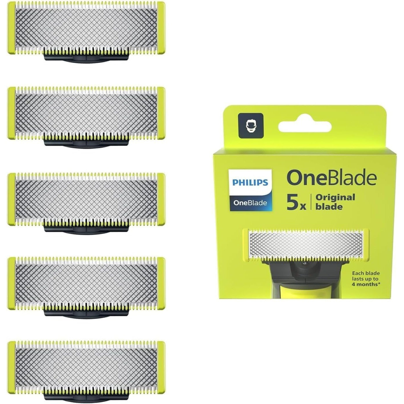 Philips OneBlade Ersatzklingen QP250/50 – 5er - Pack Originalklingen, passend für alle OneBlade & OneBlade Pro Modelle, nass & trocken - SmartRasur