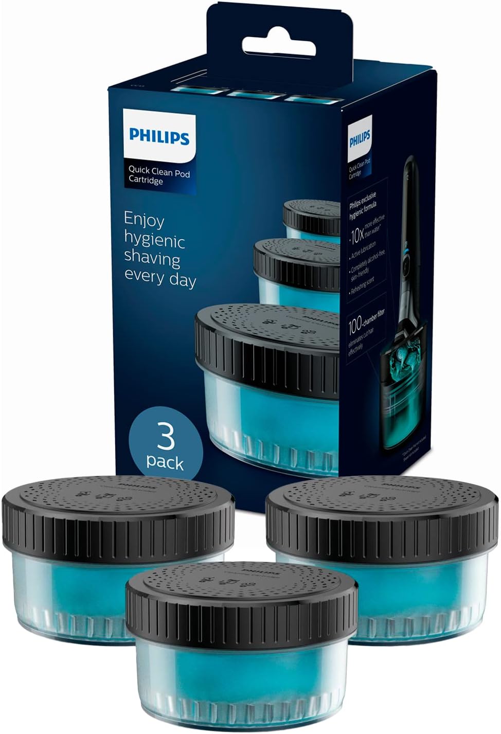 Philips Quick Clean Reinigungskartuschen CC13/50 – 3er - Pack, alkoholfrei, für elektrische Rasierer, gründliche Pflege & frischer Duft - SmartRasur