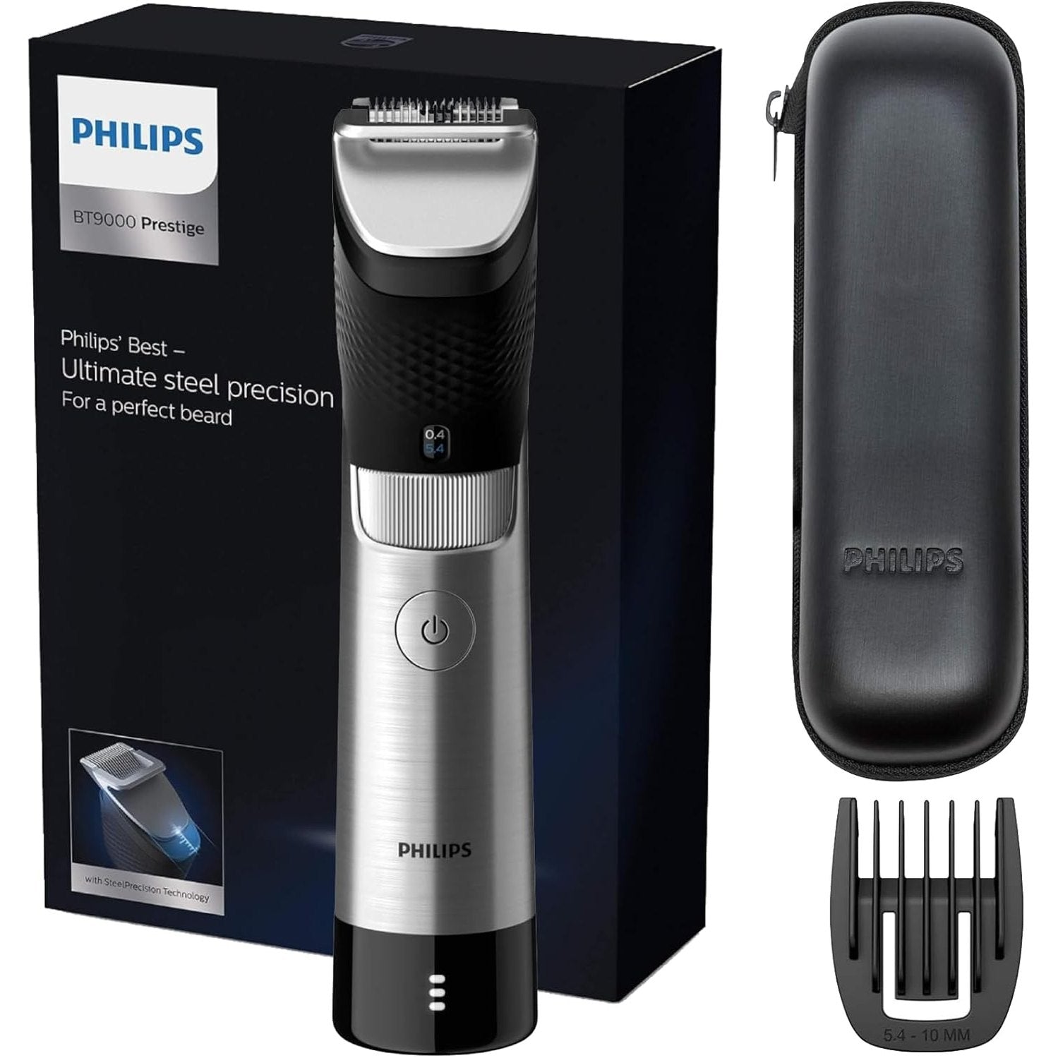 Philips Bartschneider Series 9000 Prestige BT9810/15 – Herren Barttrimmer, SteelPrecision - Technologie, 30 Längeneinstellungen, 120 Min. Laufzeit - SmartRasur