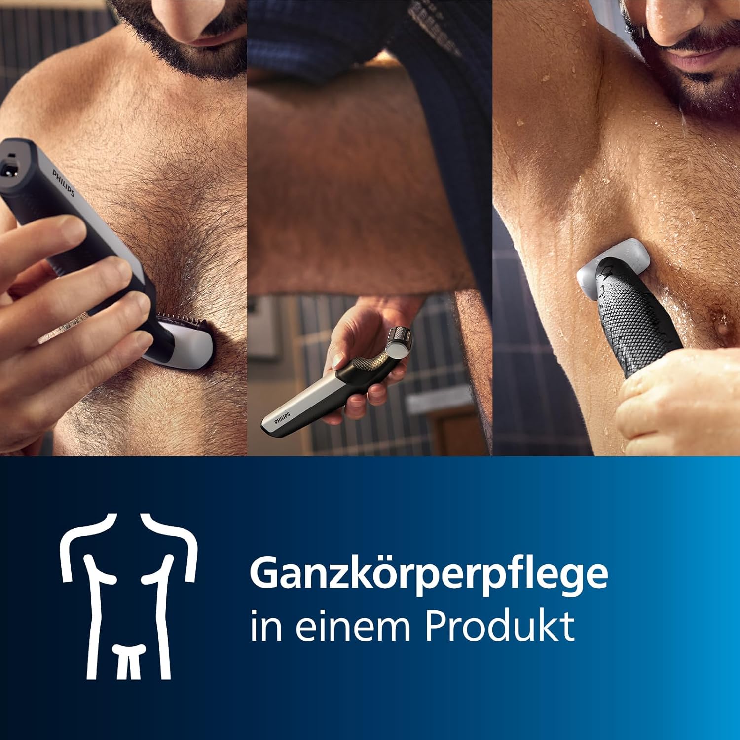 Philips Bodygroom Series 3000 BG3027/03 – Herren Körperrasierer & Intimrasierer, wasserdicht, bidirektional, 3 Aufsätze, 60 Min. Laufzeit - SmartRasur
