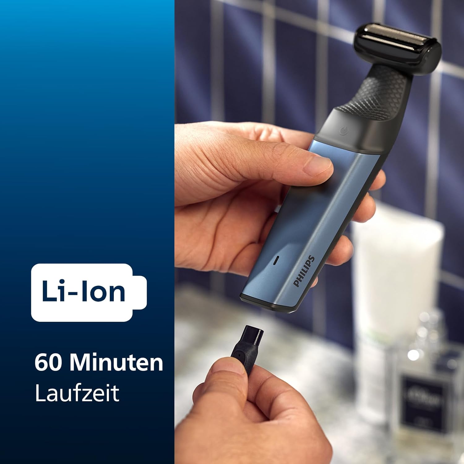 Philips Bodygroom Series 3000 BG3027/03 – Herren Körperrasierer & Intimrasierer, wasserdicht, bidirektional, 3 Aufsätze, 60 Min. Laufzeit - SmartRasur