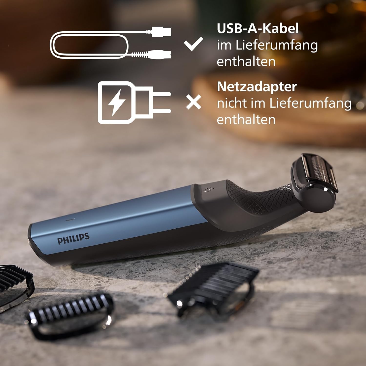 Philips Bodygroom Series 3000 BG3027/03 – Herren Körperrasierer & Intimrasierer, wasserdicht, bidirektional, 3 Aufsätze, 60 Min. Laufzeit - SmartRasur