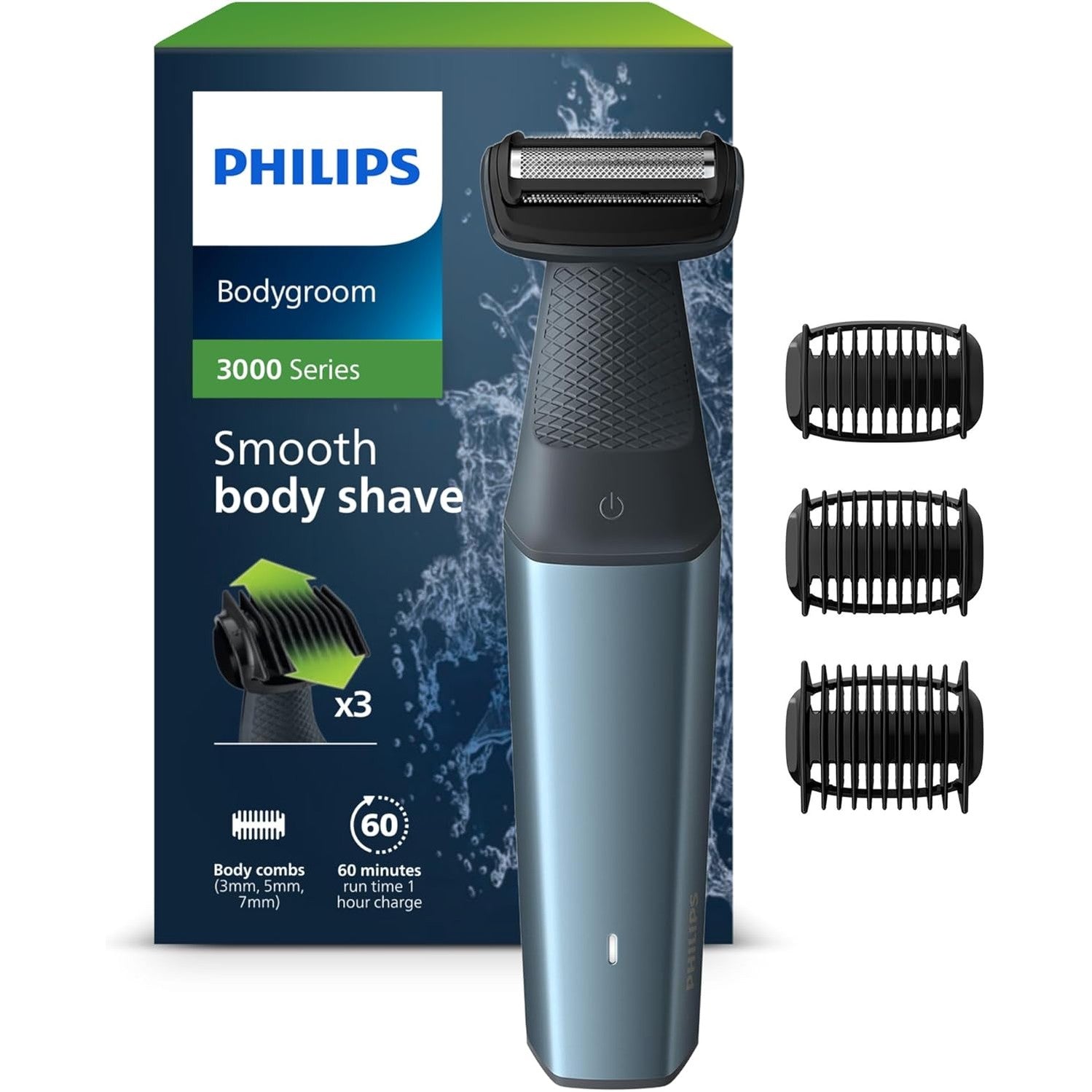 Philips Bodygroom Series 3000 BG3027/03 – Herren Körperrasierer & Intimrasierer, wasserdicht, bidirektional, 3 Aufsätze, 60 Min. Laufzeit - SmartRasur