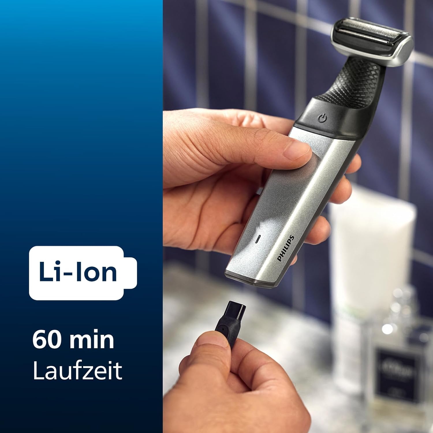 Philips Bodygroom Series 5000 BG5021/16 – Körperrasierer Herren, Intimrasierer & Trimmer, wasserdicht, Rückenaufsatz, 60 Min. Laufzeit - SmartRasur