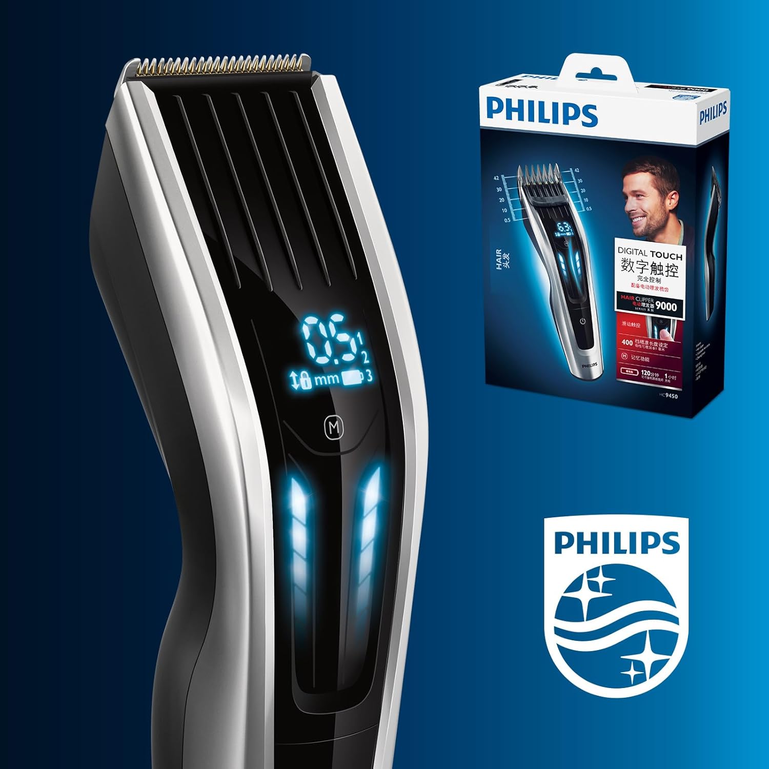 Philips Haarschneider Series 9000 HC9450/15 – Profi - Haarschneidemaschine Herren, 400 Längeneinstellungen, Titanklingen, 120 Min. Laufzeit - SmartRasur