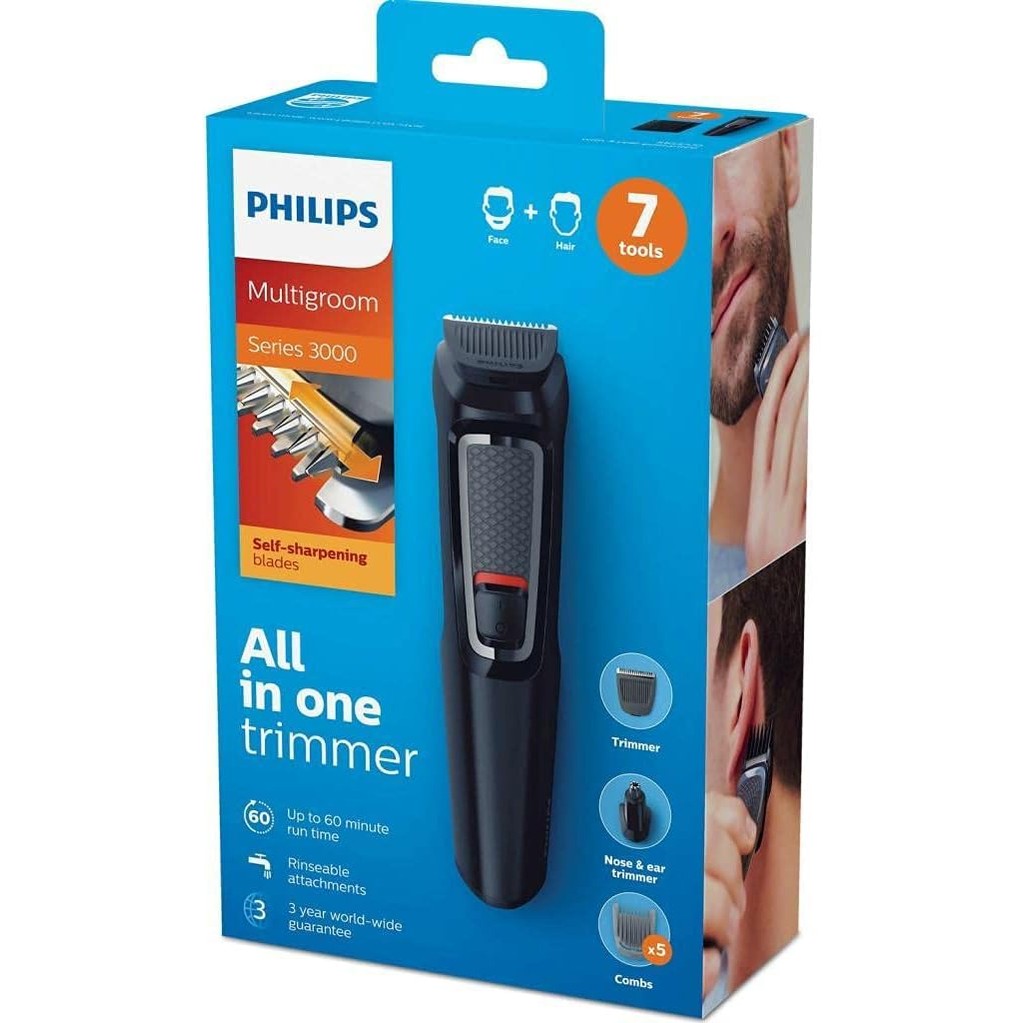 Philips Multigroom Series 3000 MG3720/15 – 7 - in - 1 Trimmer Herren, Bart - & Haarschneider, Körperpflege, DualCut - Technologie, 60 Min. Akku - SmartRasur