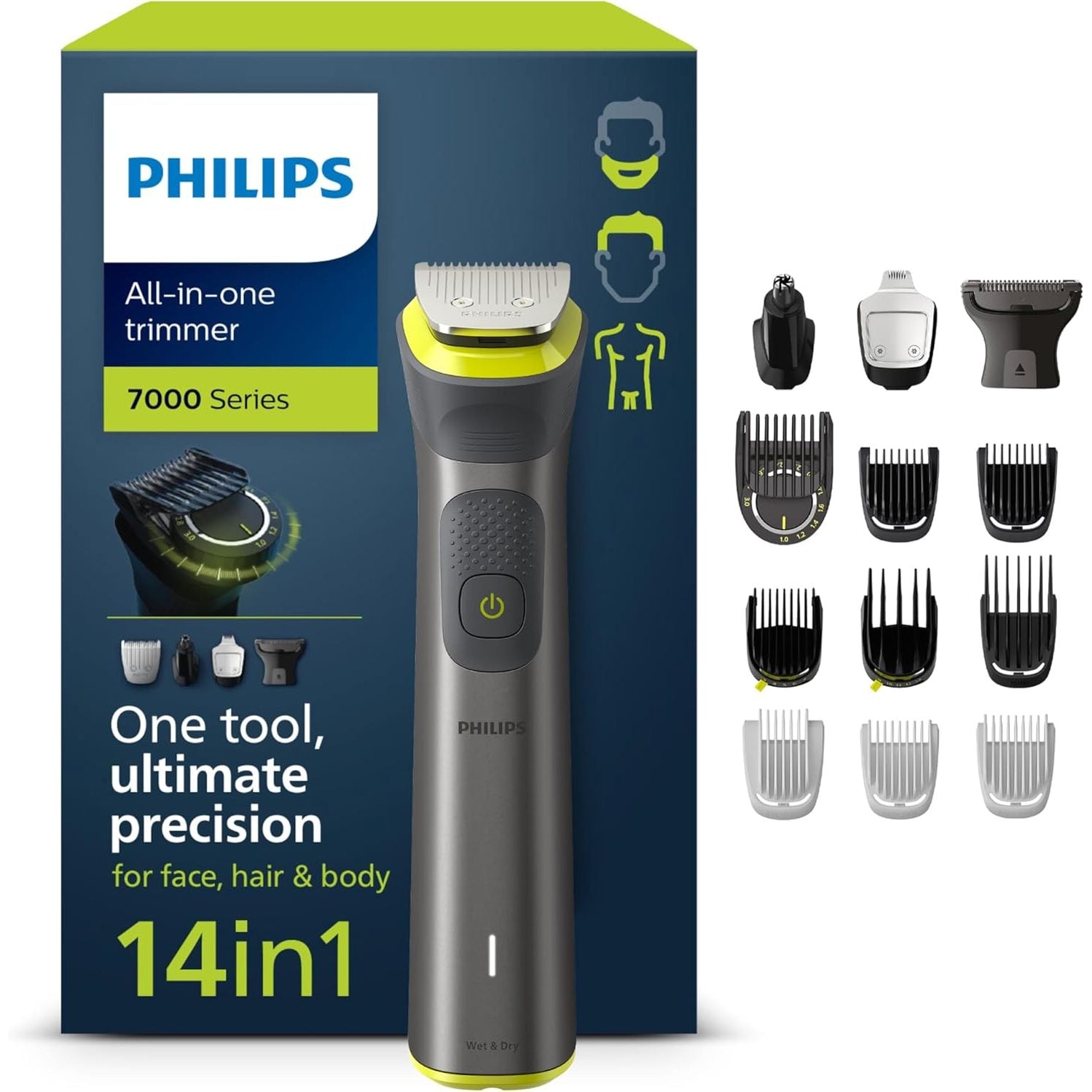 Philips Multigroom Series 7000 MG7930/15 – 14 - in - 1 All - in - One - Trimmer Herren, Barttrimmer, Haarschneider & Bodygroomer, 21 Längeneinstellungen - SmartRasur