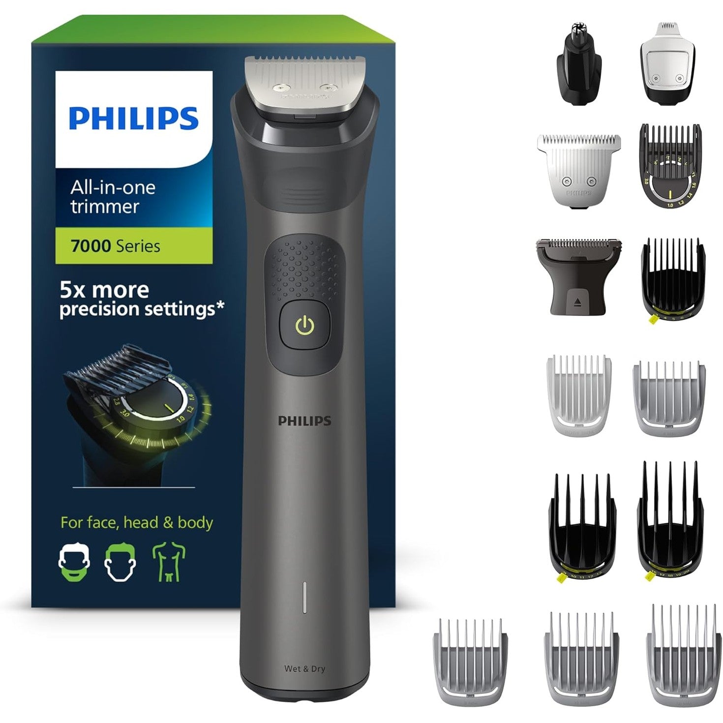 Philips Multigroom Series 7000 MG7950/15 – 15 - in - 1 Trimmer Herren, Barttrimmer & Haarschneider, 26 Längeneinstellungen, 120 Min. Laufzeit - SmartRasur