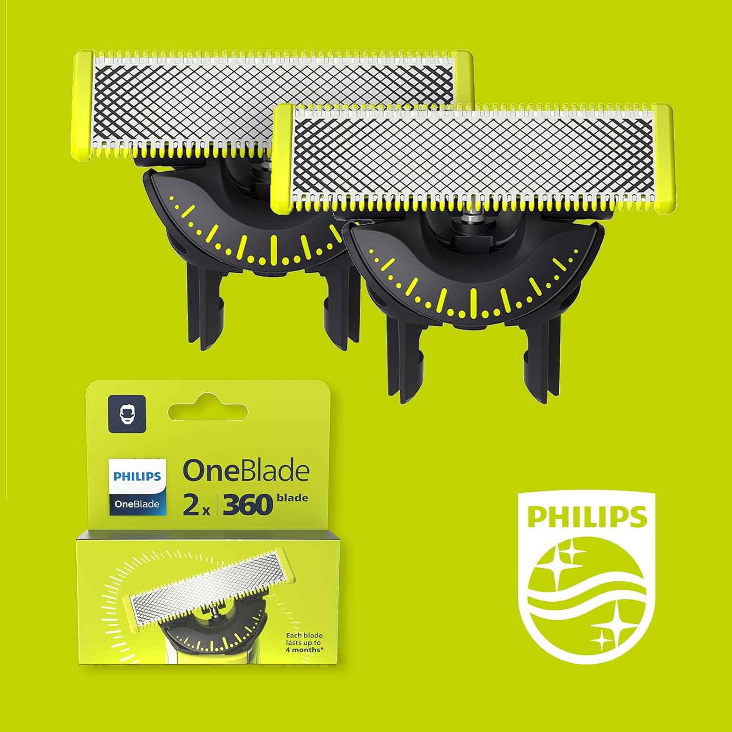Philips OneBlade 360 Ersatzklingen QP420/60 – 2er - Pack, passend für alle OneBlade & OneBlade Pro Modelle, langlebige Originalklingen - SmartRasur