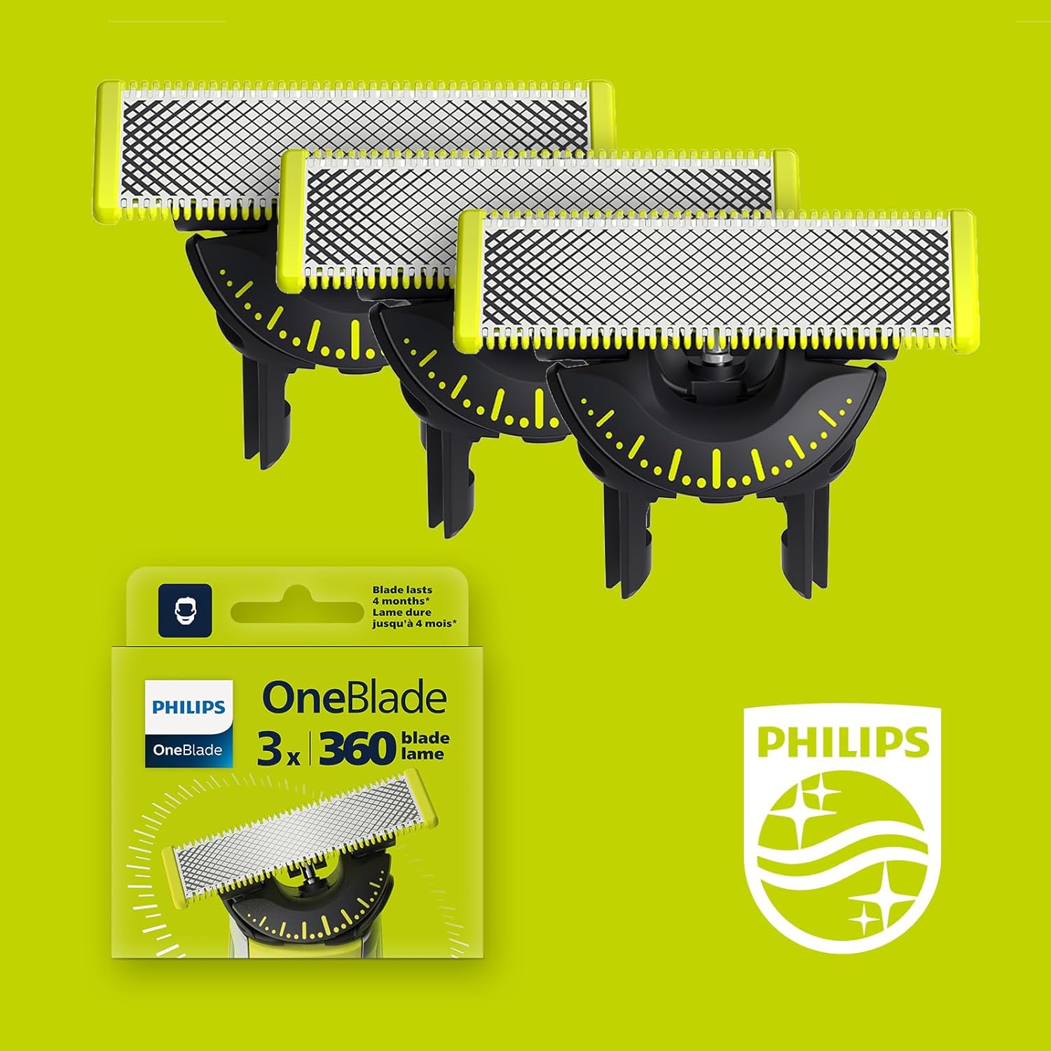Philips OneBlade 360 Ersatzklingen QP430/60 – 3er - Pack, passend für alle OneBlade & OneBlade Pro Modelle, langlebige Originalklingen - SmartRasur