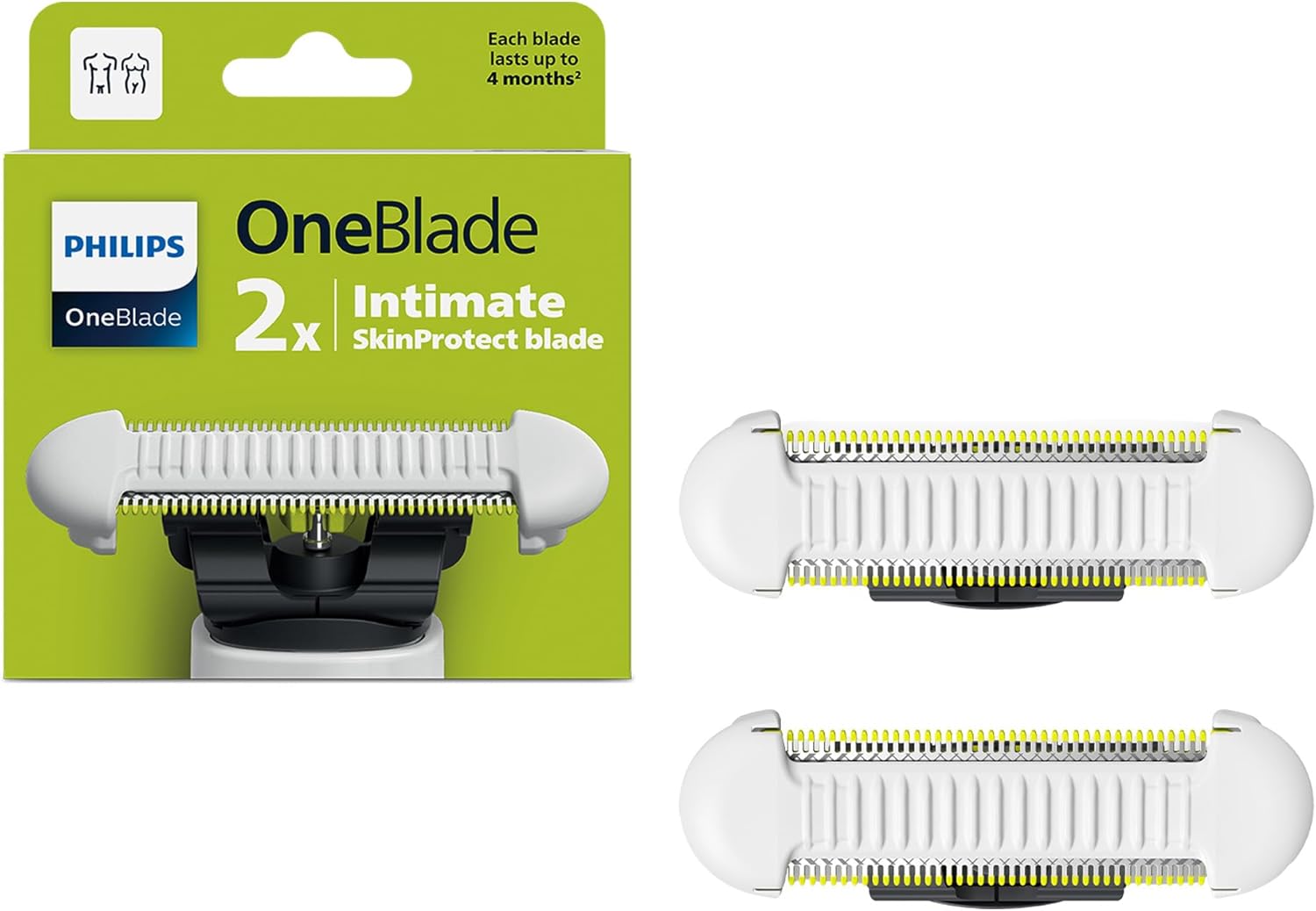 Philips OneBlade Intimate Ersatzklingen QP229/50 – 2er - Pack SkinProtect Klingen für Intimbereich & Achseln, passend für OneBlade & Pro - SmartRasur