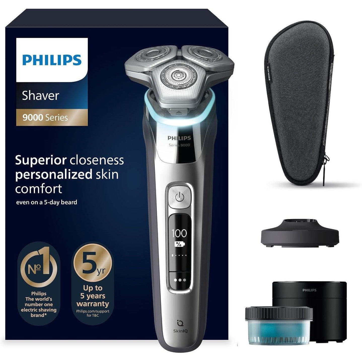 Philips Shaver S9000 S9975/54 – Elektrischer Nass - & Trockenrasierer, Lift & Cut, SkinIQ, Trimmer, Reinigungsstation, Ladestation & Reiseetui - SmartRasur