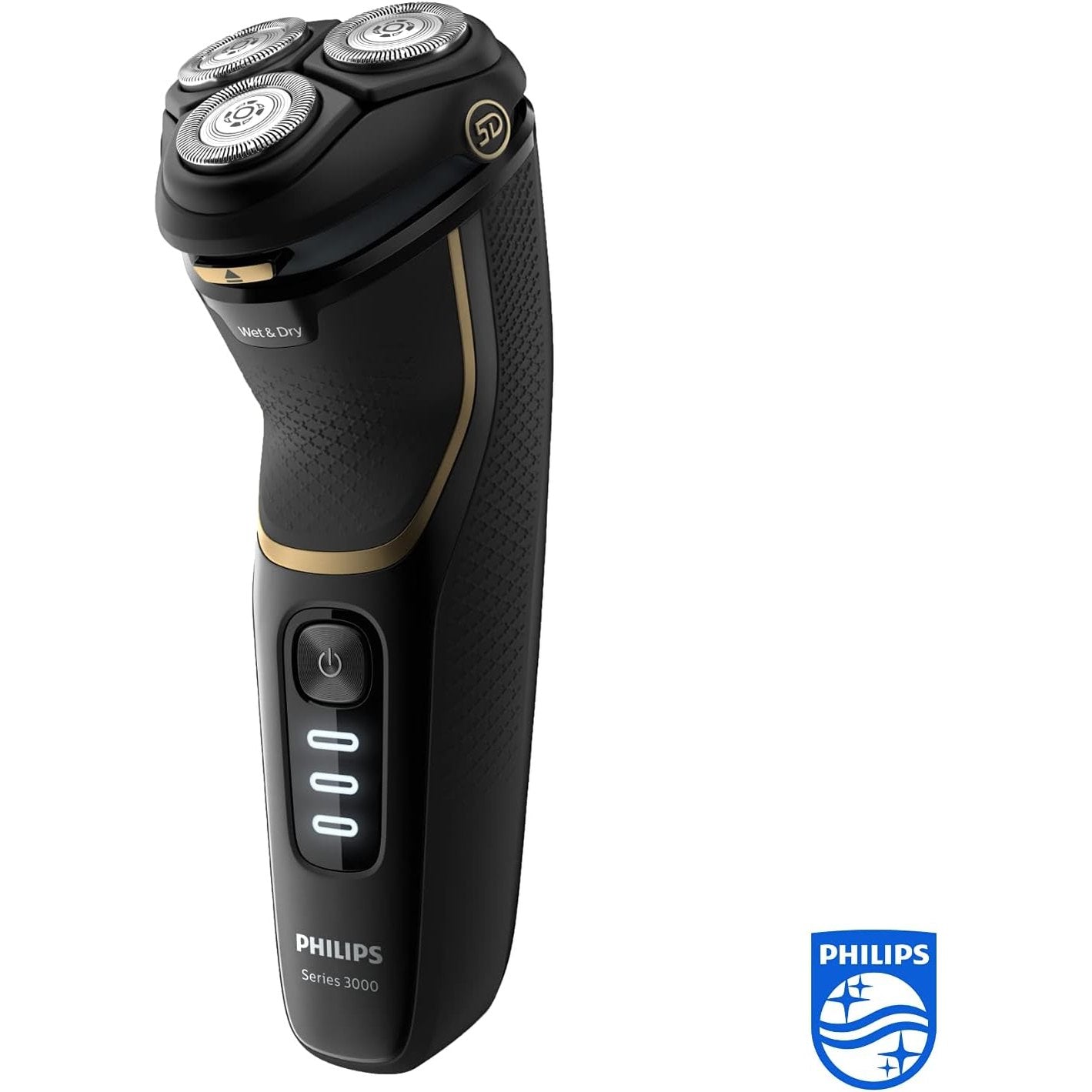 Philips Shaver Series 3000 – Nass - & Trockenrasierer Herren, Noir Gold, 5D Pivot & Flex - Köpfe, Pop - up - Trimmer, 60 Min. Laufzeit - SmartRasur