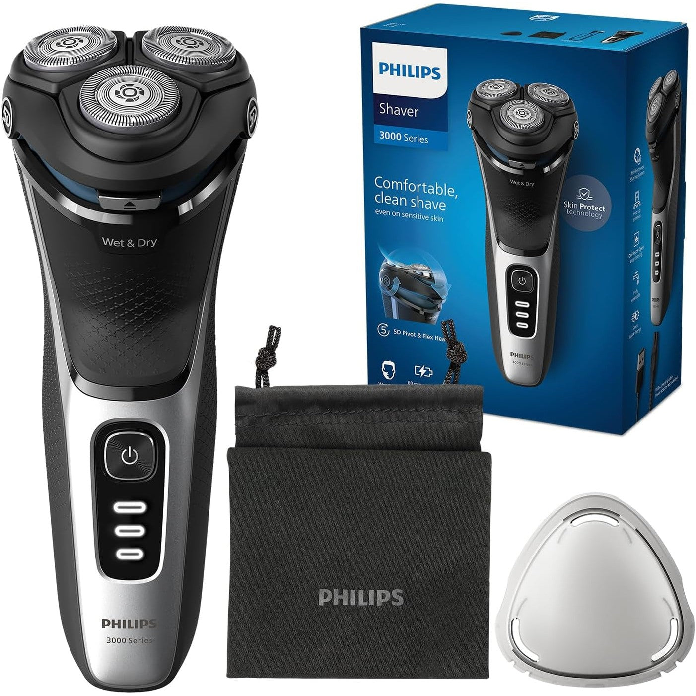 Philips Shaver Series 3000 S3241/12 – Elektrorasierer Herren Nass & Trocken, SkinProtect, PowerCut - Klingen, 5D - Scherkopf, Barttrimmer, Schwarz - SmartRasur