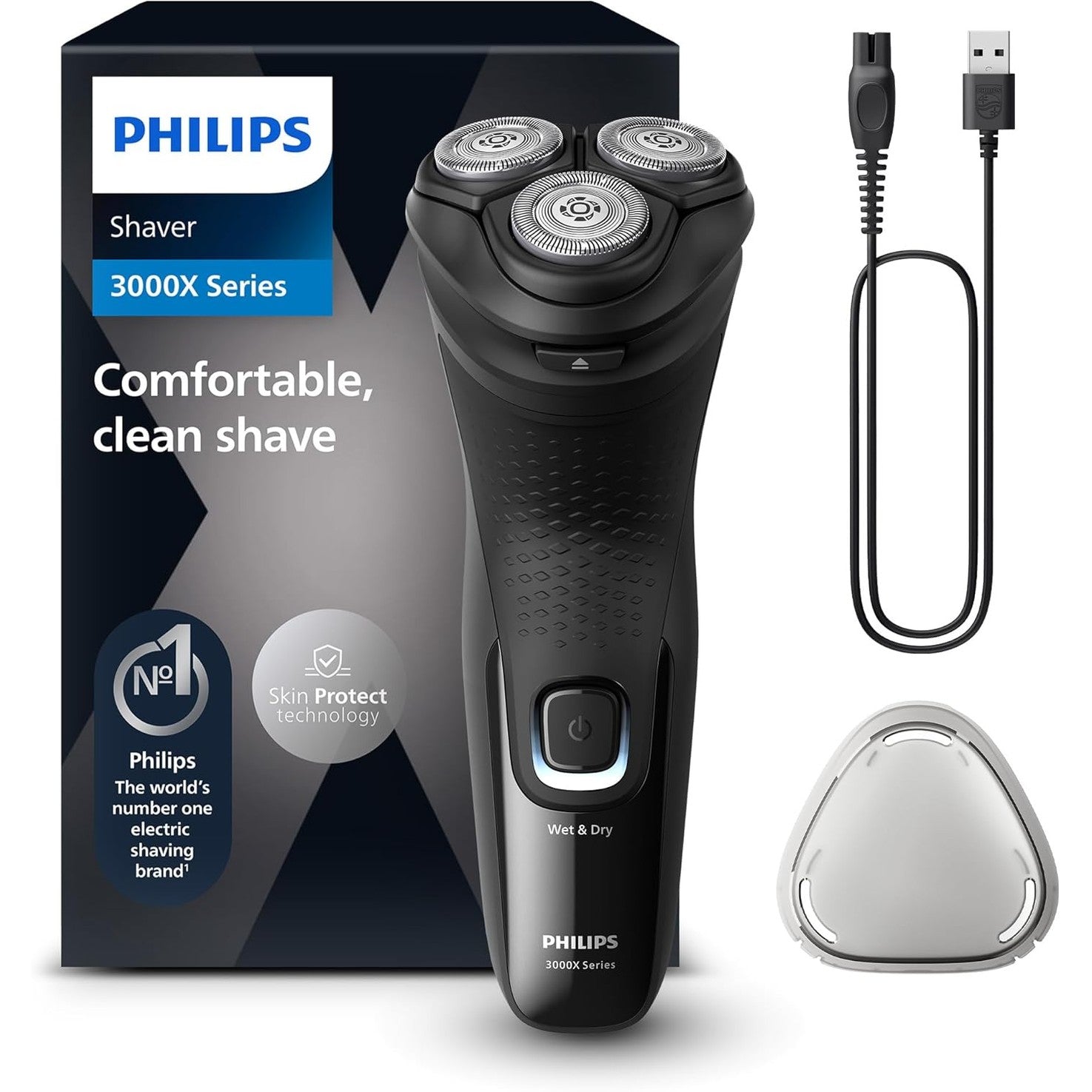 Philips Shaver Series 3000X X3001/00 – Elektrorasierer Herren Nass & Trocken, SkinProtect, PowerCut - Klingen, 4D - Scherköpfe, Barttrimmer, Schwarz - SmartRasur
