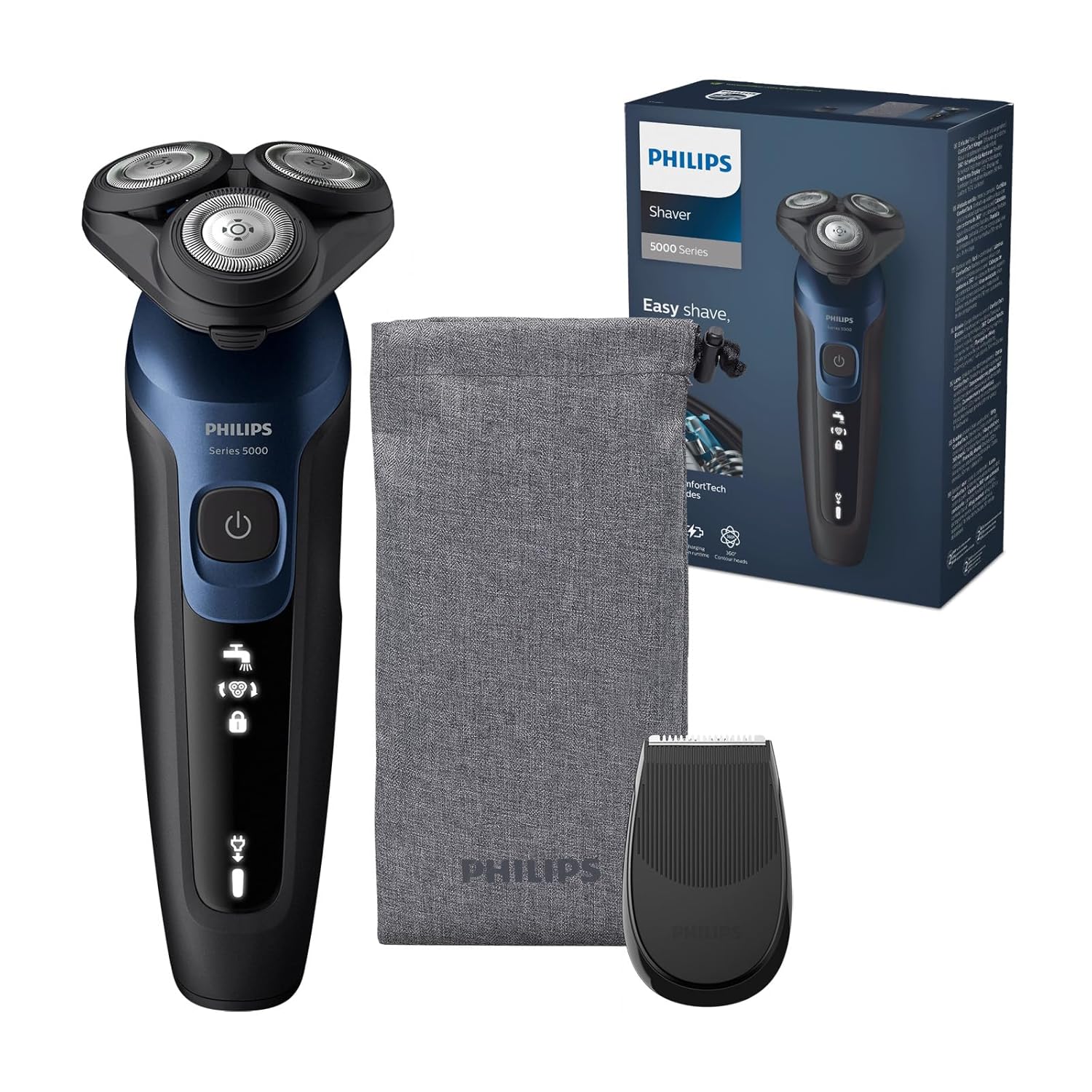 Philips Shaver Series 5000 S5465/18 – Elektrorasierer Herren Nass & Trocken, 360° - Scherkopf, Präzisionstrimmer, wasserdicht, Metallic - Blau - SmartRasur