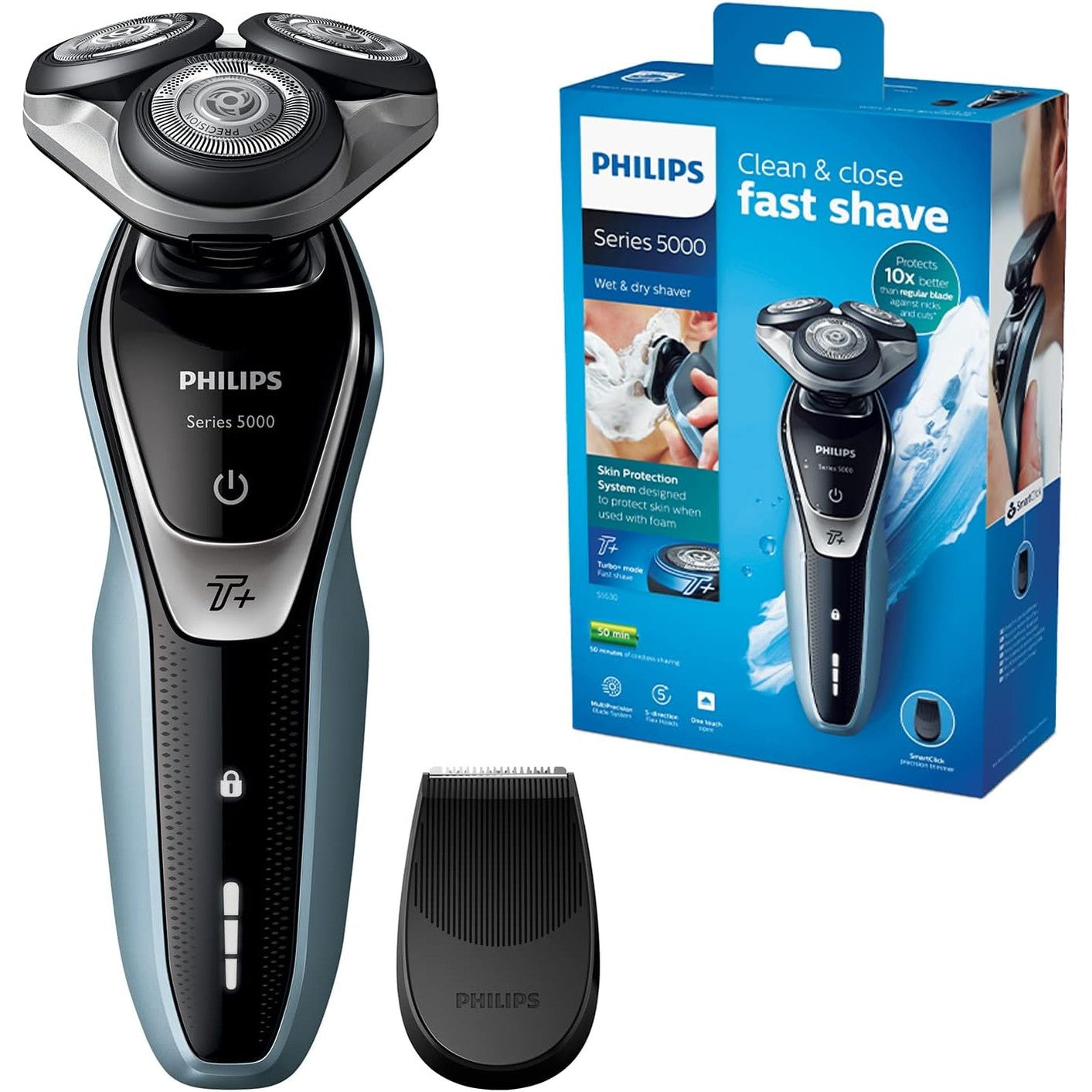 Philips Shaver Series 5000 S5530/06 – Elektrischer Nass - & Trockenrasierer mit Turbo+ - Modus & 5D Flex - Köpfen - SmartRasur