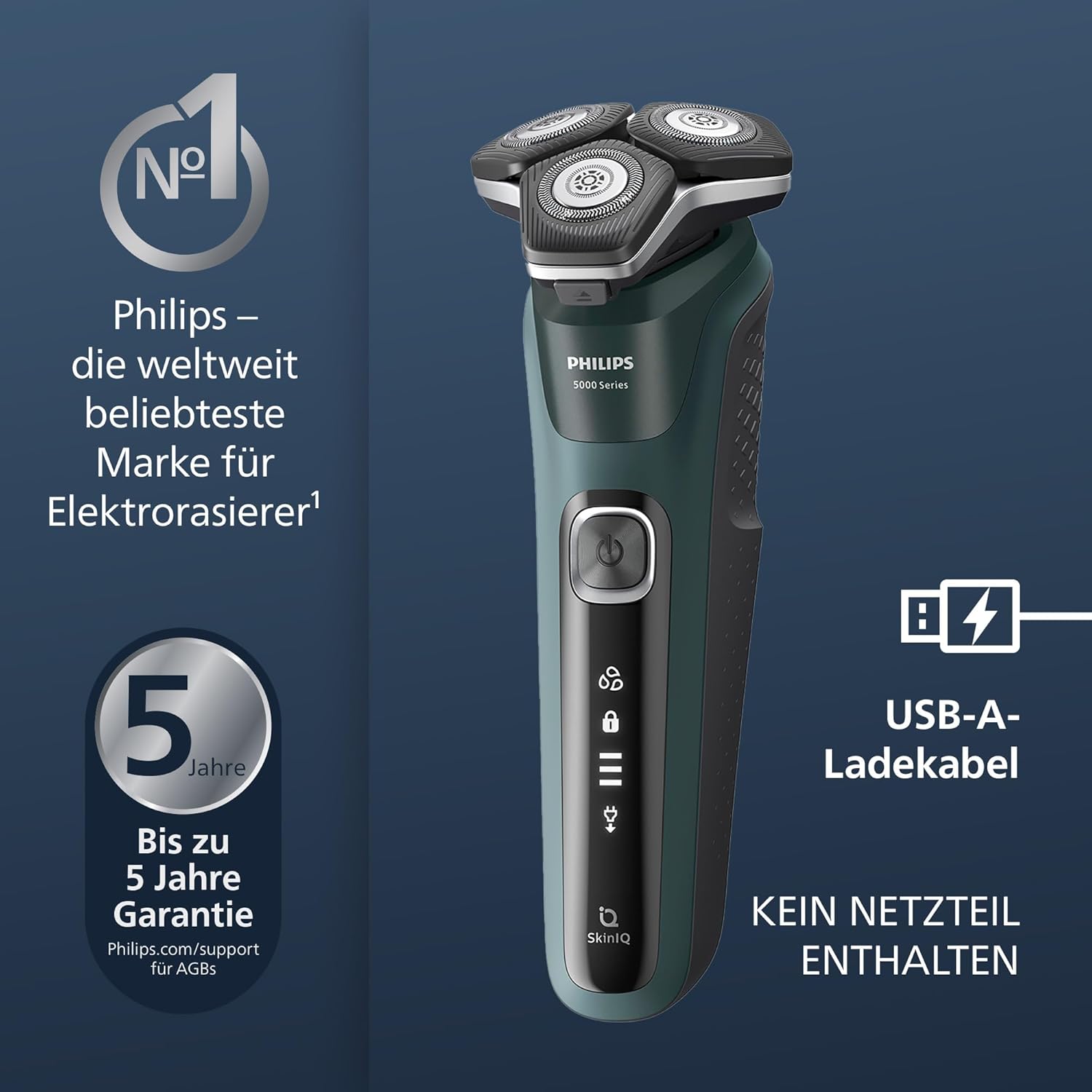 Philips Shaver Series 5000 S5884/35 – Elektrischer Nass - & Trockenrasierer, SkinIQ, Trimmer, Ladestation & Reiseetui - SmartRasur