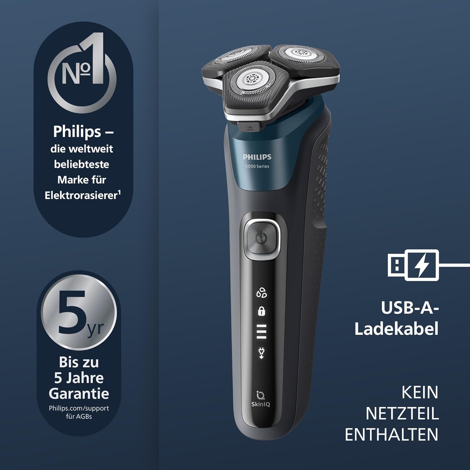 Philips Shaver Series 5000 S5889/50 – Elektrorasierer Herren Nass & Trocken, SkinIQ, 360° - Scherkopf, Trimmer, Reinigungsstation, Reiseetui - SmartRasur