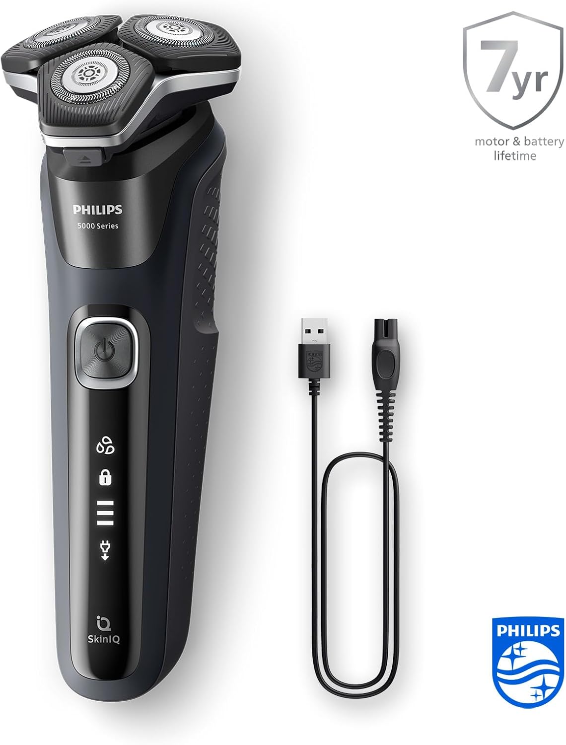 Philips Shaver Series 5000 S5898/50 – Elektrorasierer Herren Nass & Trocken, SkinIQ, 360° - Scherkopf, Trimmer, Reinigungsstation, Reiseetui - SmartRasur