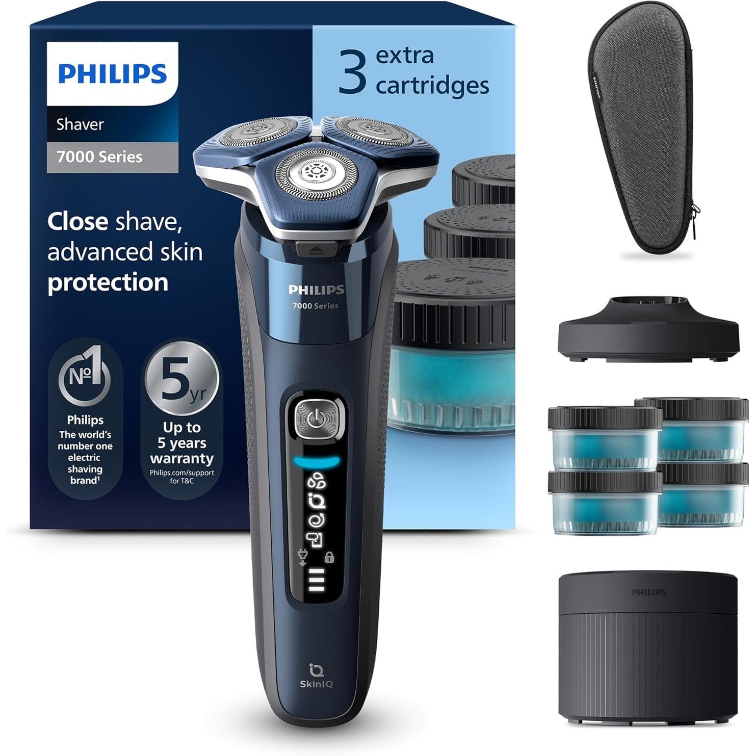 Philips Shaver Series 7000 S7885/63 – Elektrischer Herrenrasierer Nass & Trocken mit SkinIQ, Trimmer, Reinigungsstation & Etui - SmartRasur