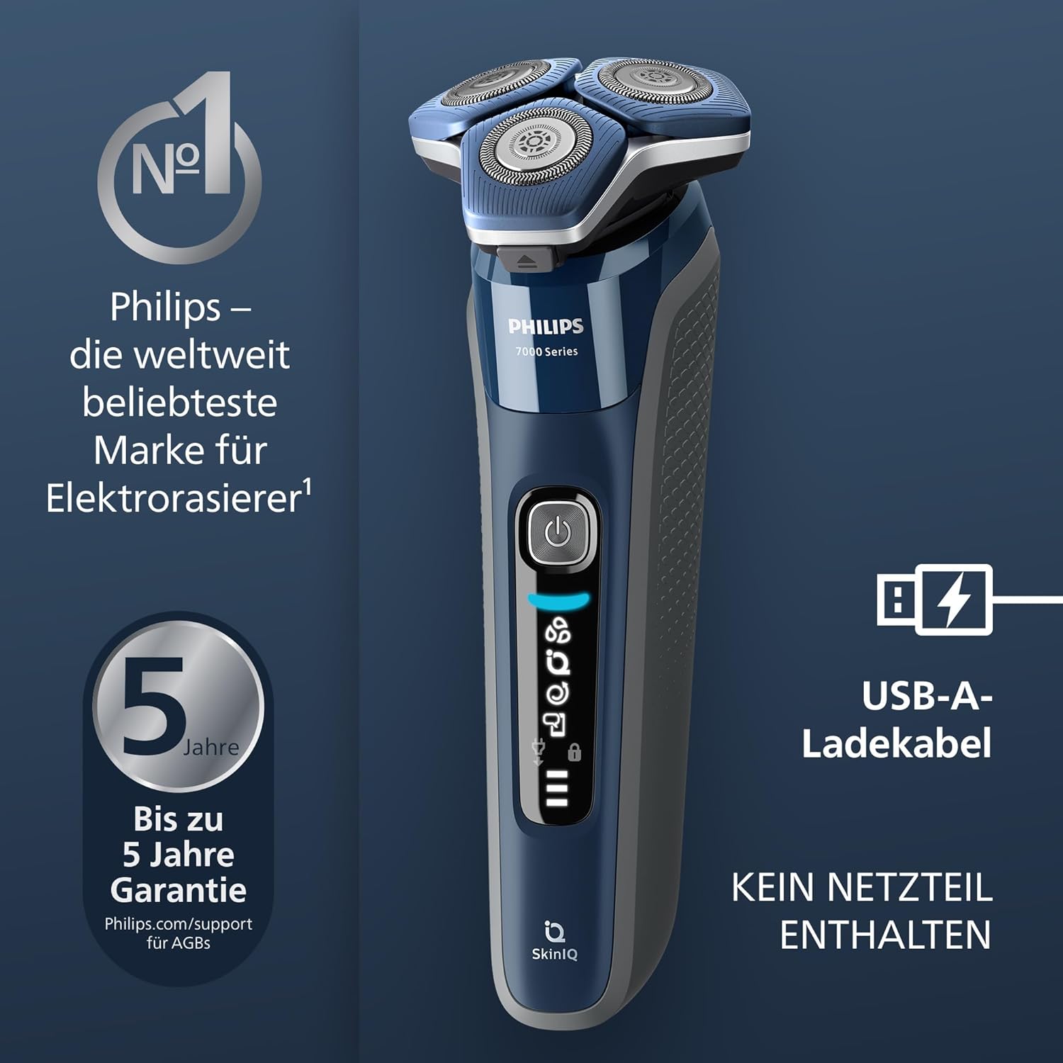 Philips Shaver Series 7000 S7885/63 – Elektrischer Herrenrasierer Nass & Trocken mit SkinIQ, Trimmer, Reinigungsstation & Etui - SmartRasur