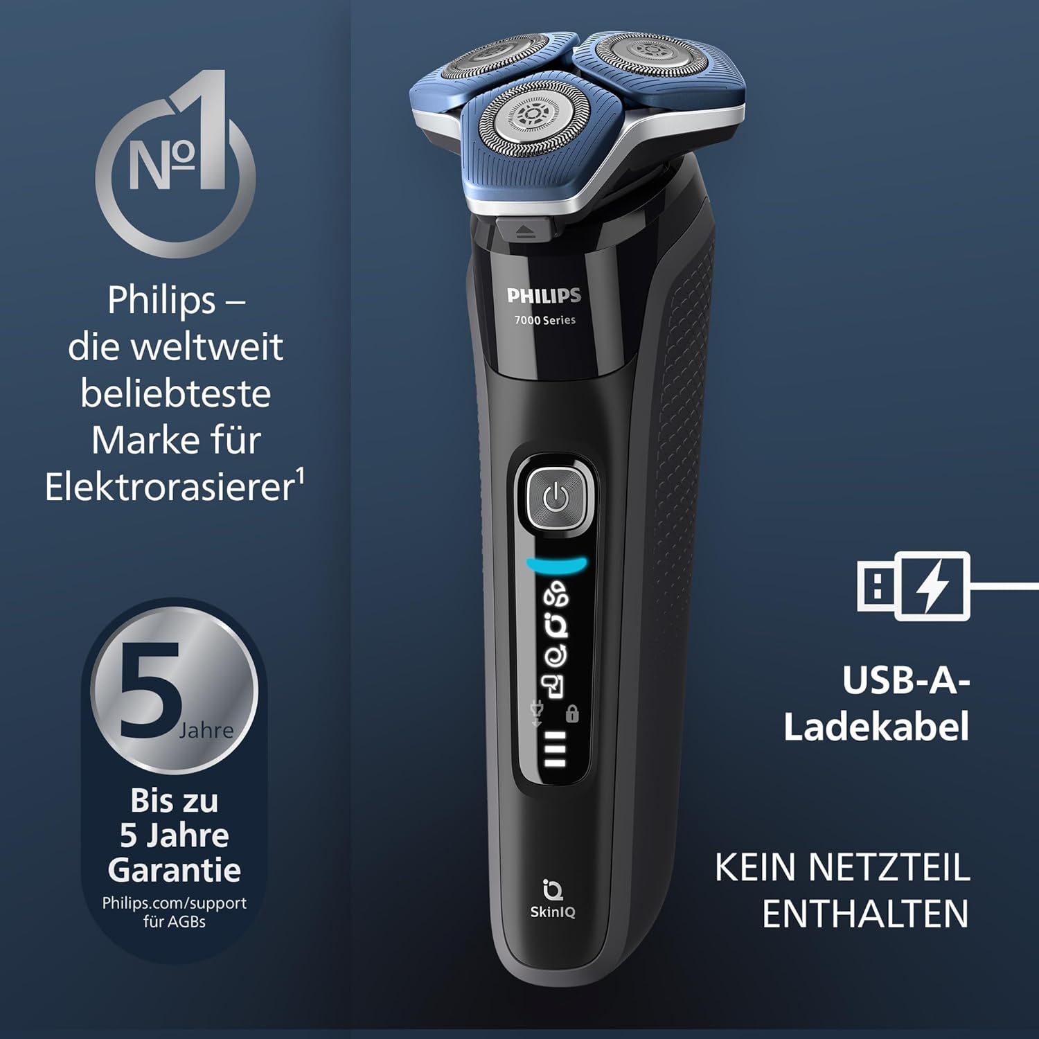 Philips Shaver Series 7000 S7886/55 – Elektrorasierer Herren Nass & Trocken, SkinIQ, 360° - Scherkopf, Trimmer, Reinigungsstation, Reiseetui - SmartRasur