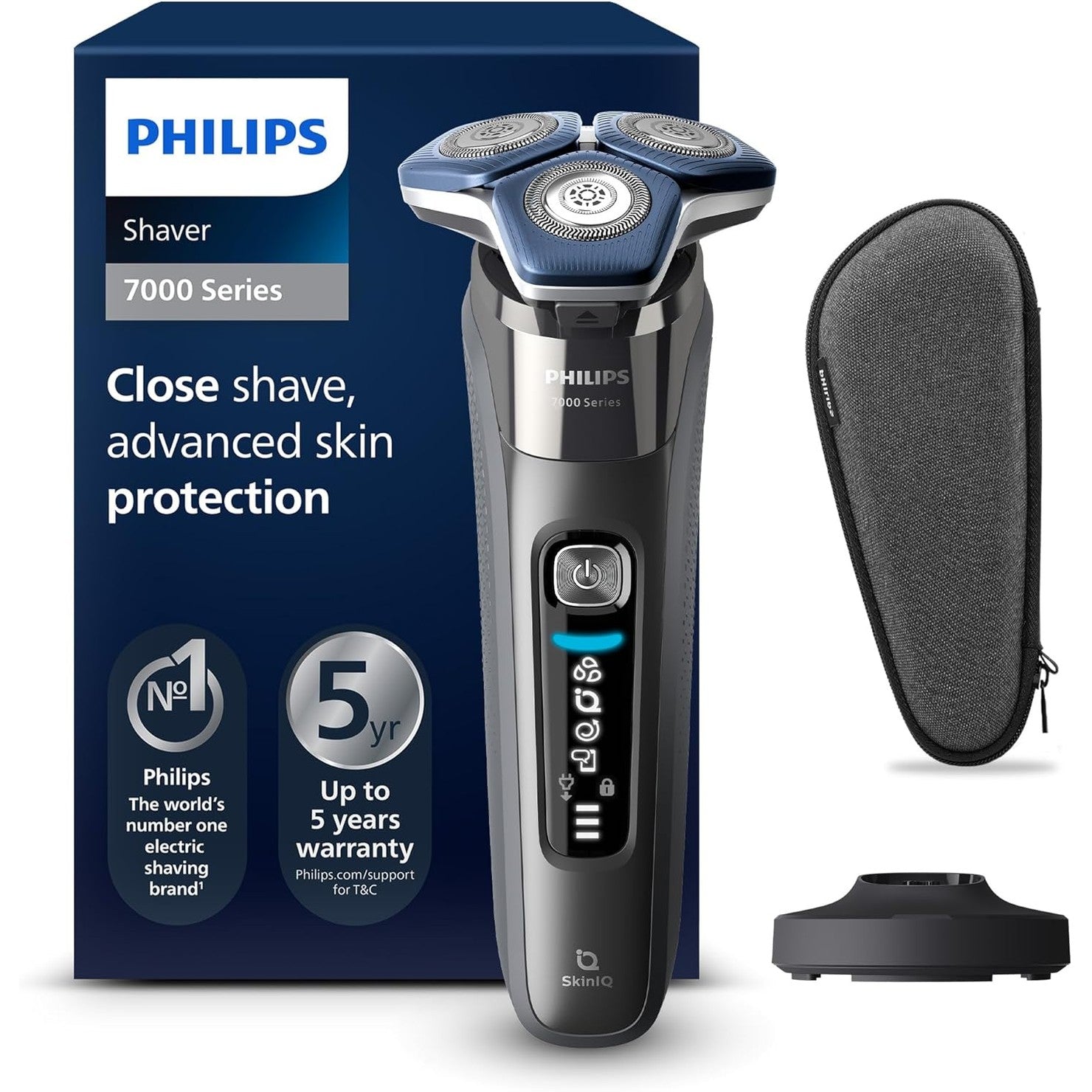 Philips Shaver Series 7000 S7887/35 – Elektrorasierer Herren Nass & Trocken, SkinIQ, 360° - Scherkopf, Trimmer, Reiseetui - SmartRasur