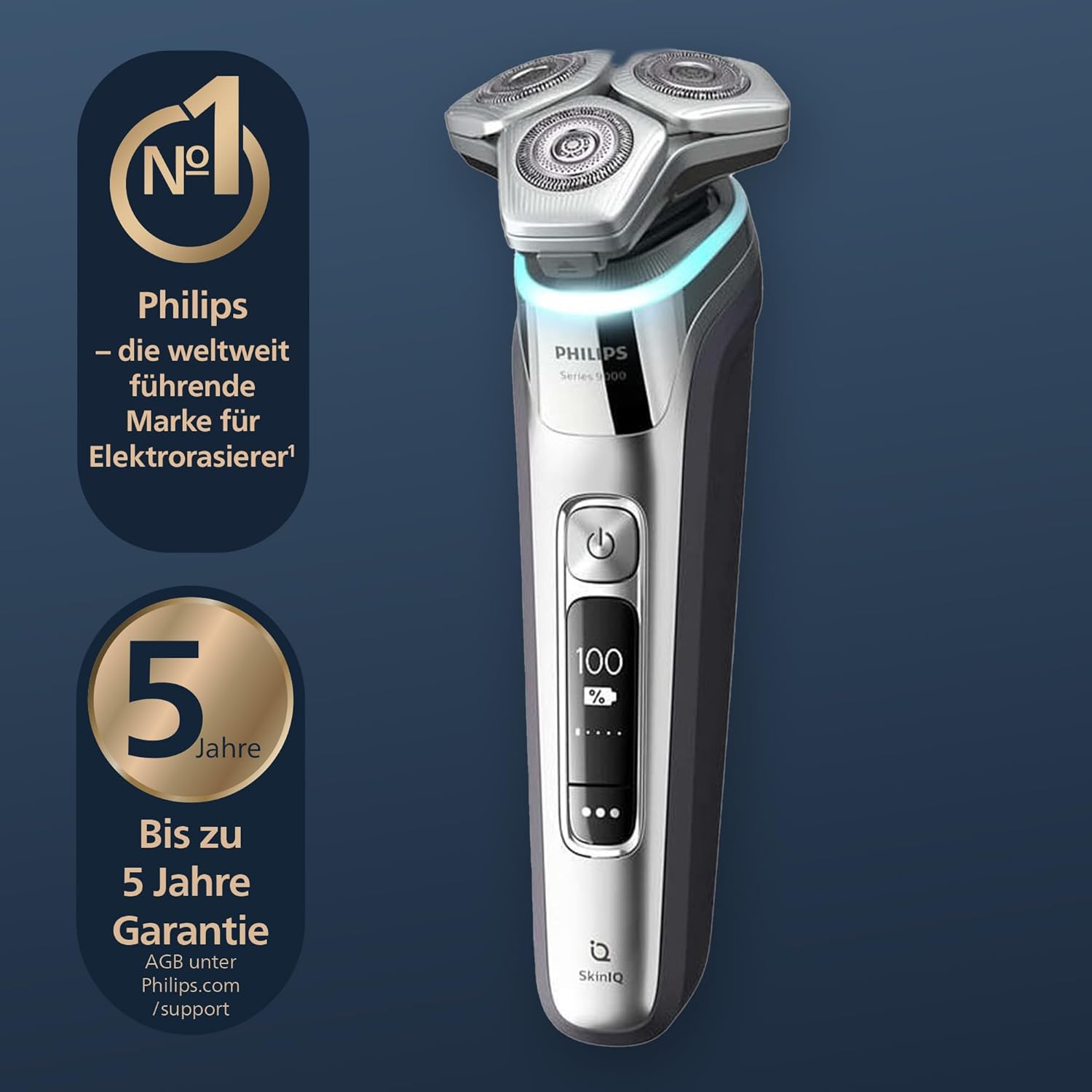 Philips Shaver Series 9000 S9974/55 – Elektrorasierer Herren Nass & Trocken, Lift & Cut, SkinIQ, Pressure Guard, Trimmer, Reinigungsstation - SmartRasur